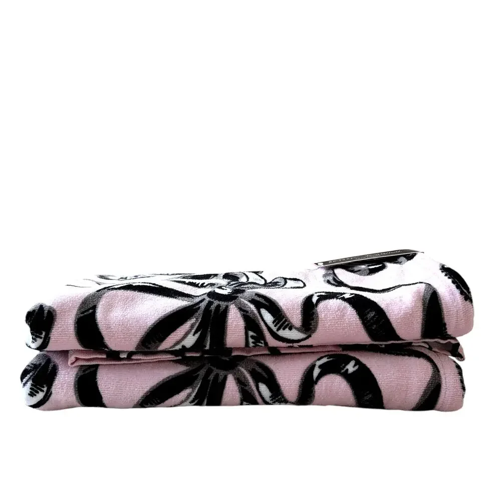 3pc Betsey Johnson BALLET BOWS Towel Set 2 Bath 1 Hand Pink & Black NEW